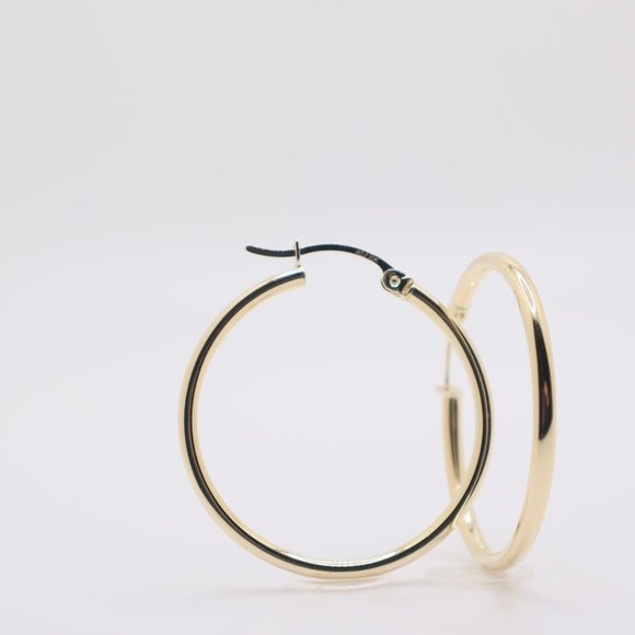 10k Yellow Plane Polished Gold40mm Hoops